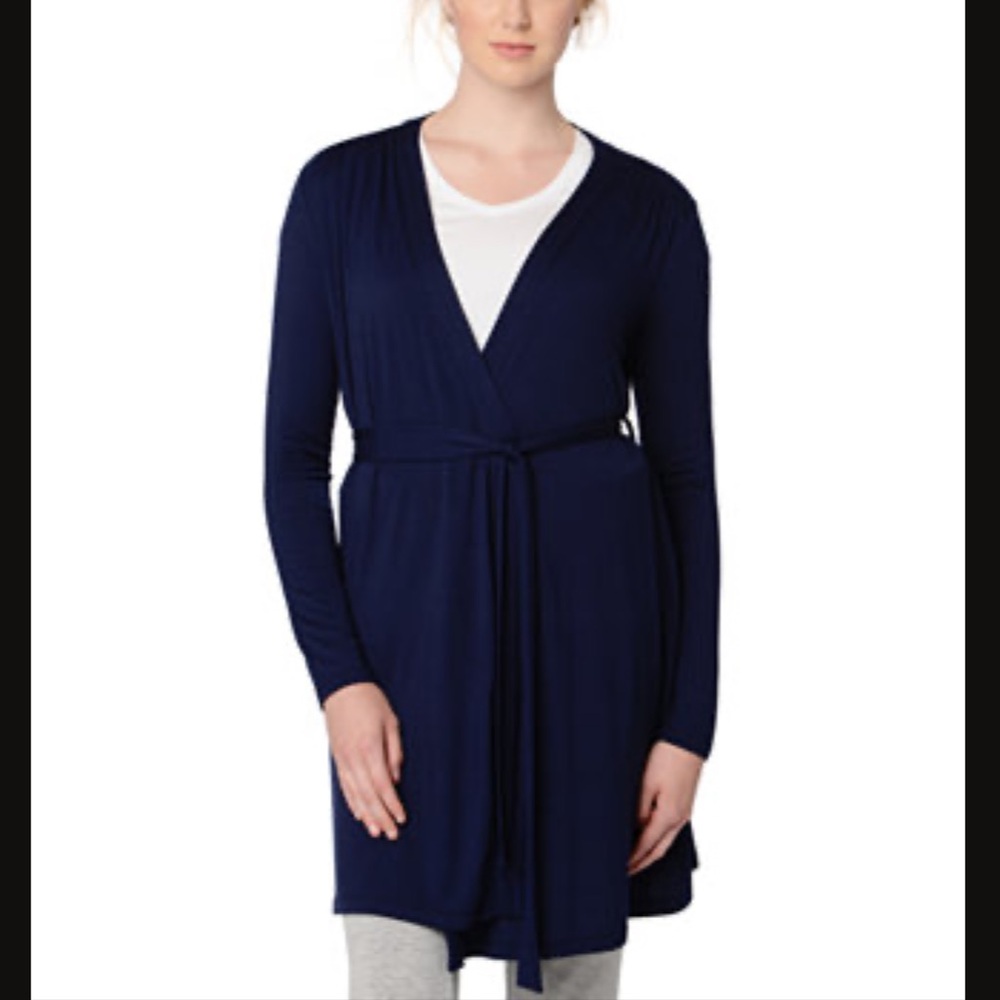 A Pea In The Pod Belted Maternity Robe In Navy - Picture 2 of 9